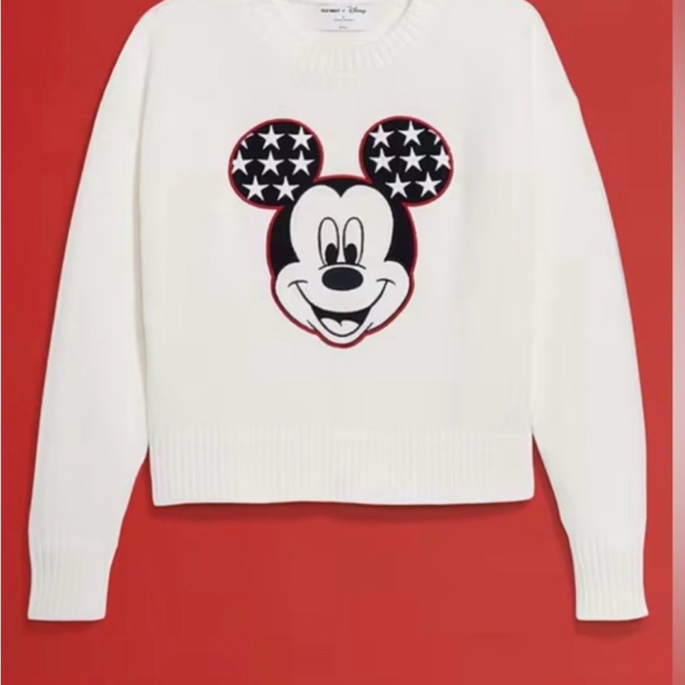 Old Navy Women's White Sweater with Mickey Mouse Design